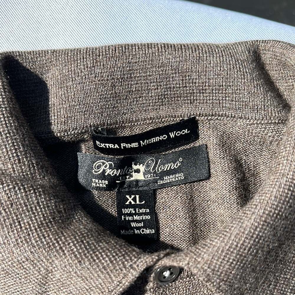 Pronto Uomo 100% Fine Merino Wool Brown Pullover Sweater - Picture 2 of 5